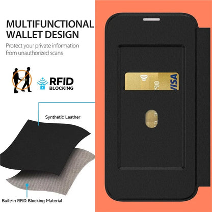 For iPhone 15 Pro Case RFID Blocking TPU+Acrylic+PU Leather Phone Shell