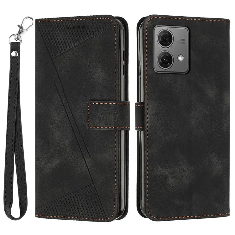 For Motorola Edge 40 Neo 5G Case Triangle Imprinted Phone Wallet Cover with Strap