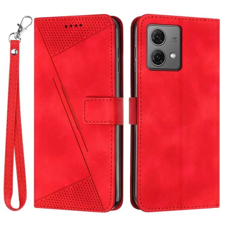 For Motorola Edge 40 Neo 5G Case Triangle Imprinted Phone Wallet Cover with Strap
