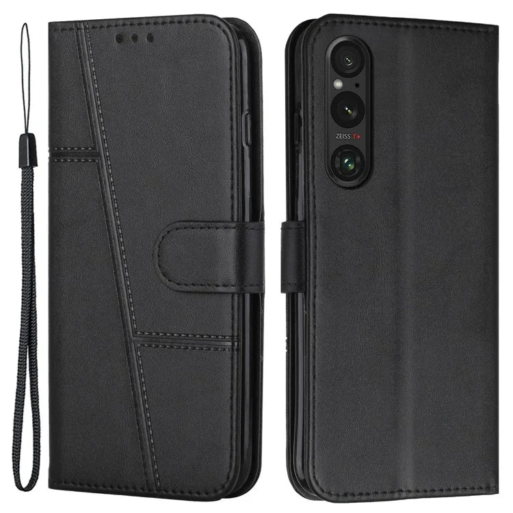 For Sony Xperia 1 V Case Wallet Stand Calf Texture Phone Leather Cover