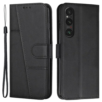 For Sony Xperia 1 V Case Wallet Stand Calf Texture Phone Leather Cover