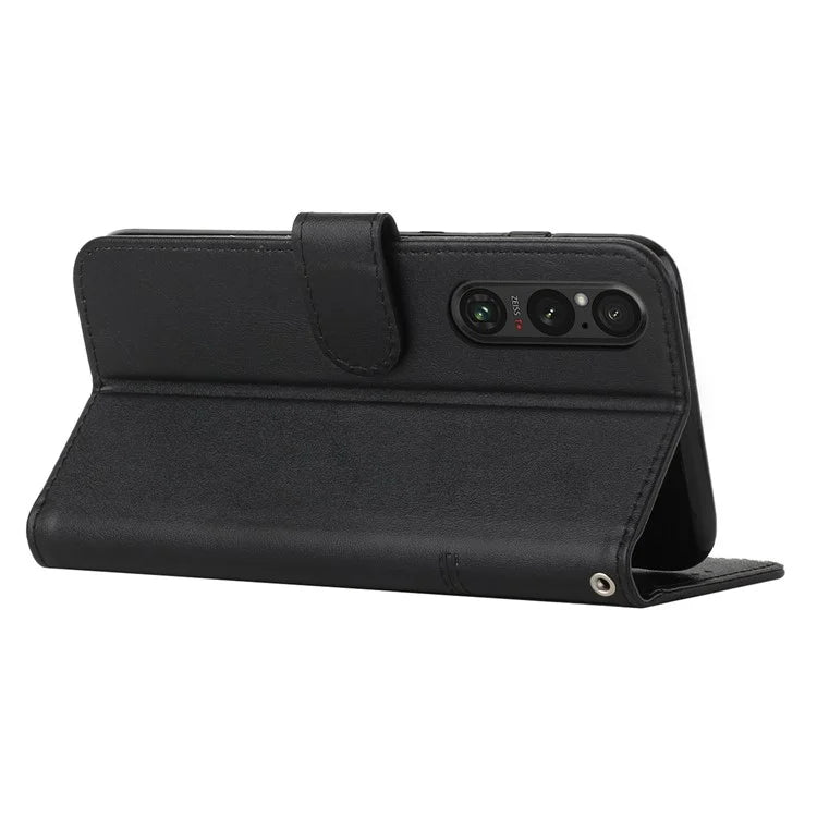 For Sony Xperia 1 V Case Wallet Stand Calf Texture Phone Leather Cover