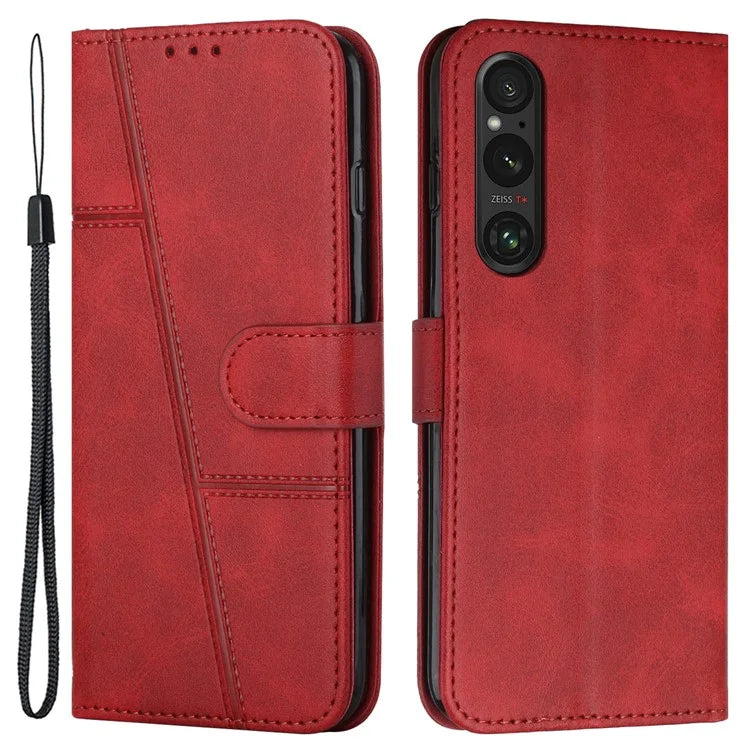 For Sony Xperia 1 V Case Wallet Stand Calf Texture Phone Leather Cover
