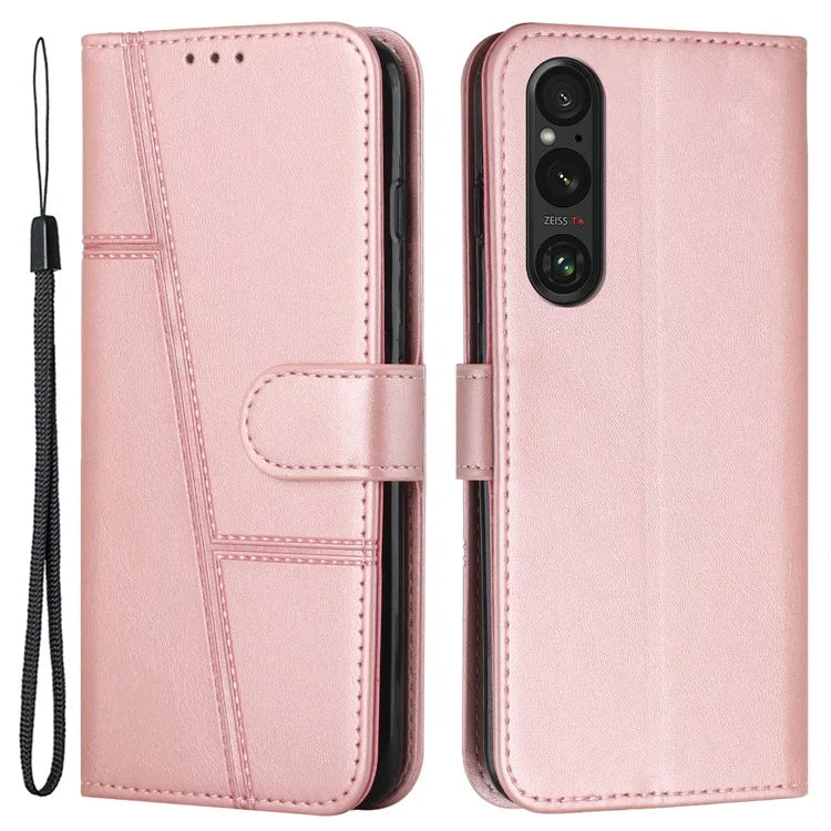 For Sony Xperia 1 V Case Wallet Stand Calf Texture Phone Leather Cover