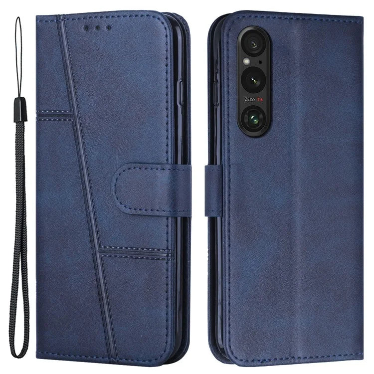 For Sony Xperia 1 V Case Wallet Stand Calf Texture Phone Leather Cover