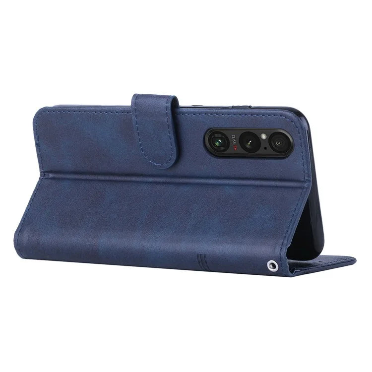 For Sony Xperia 1 V Case Wallet Stand Calf Texture Phone Leather Cover