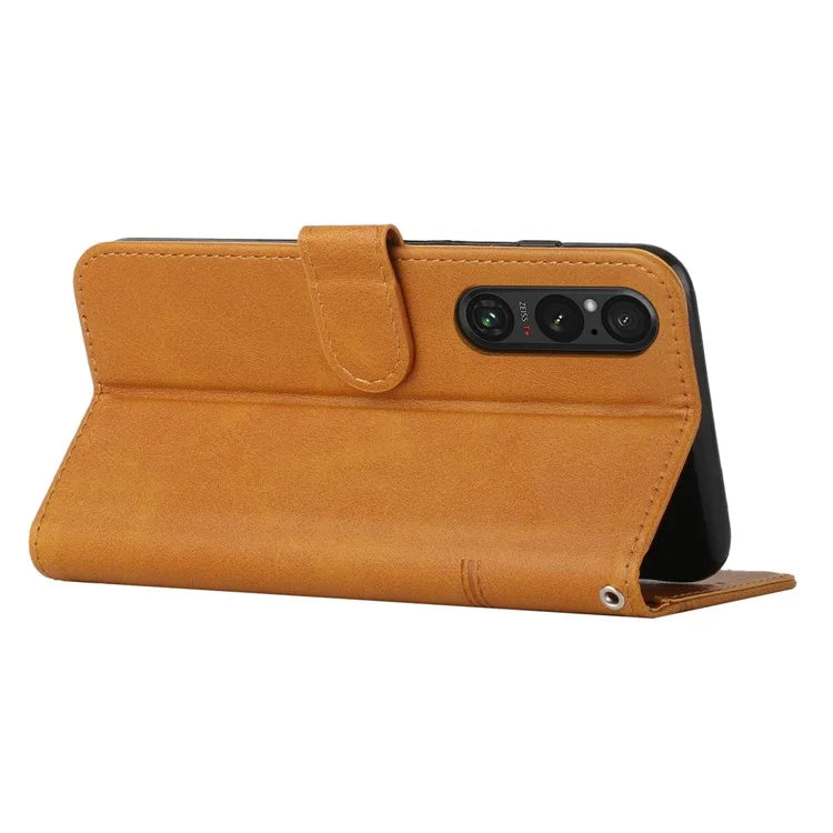 For Sony Xperia 1 V Case Wallet Stand Calf Texture Phone Leather Cover