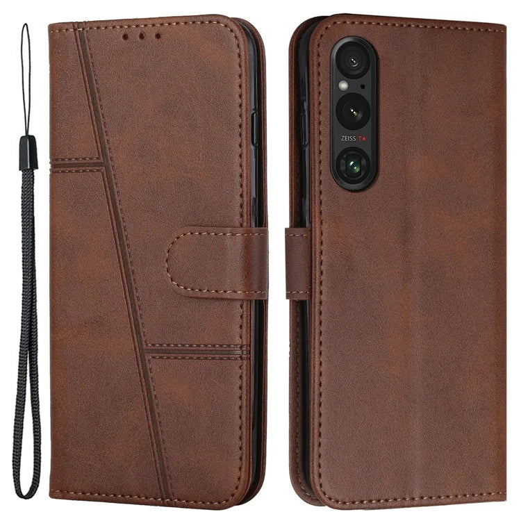 For Sony Xperia 1 V Case Wallet Stand Calf Texture Phone Leather Cover