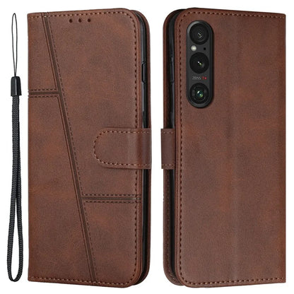 For Sony Xperia 1 V Case Wallet Stand Calf Texture Phone Leather Cover