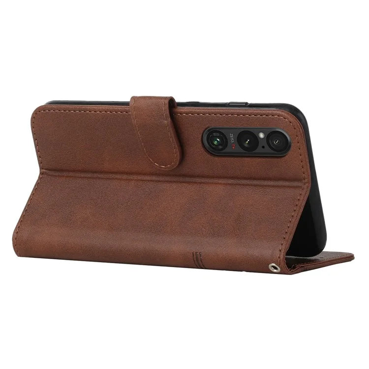For Sony Xperia 1 V Case Wallet Stand Calf Texture Phone Leather Cover