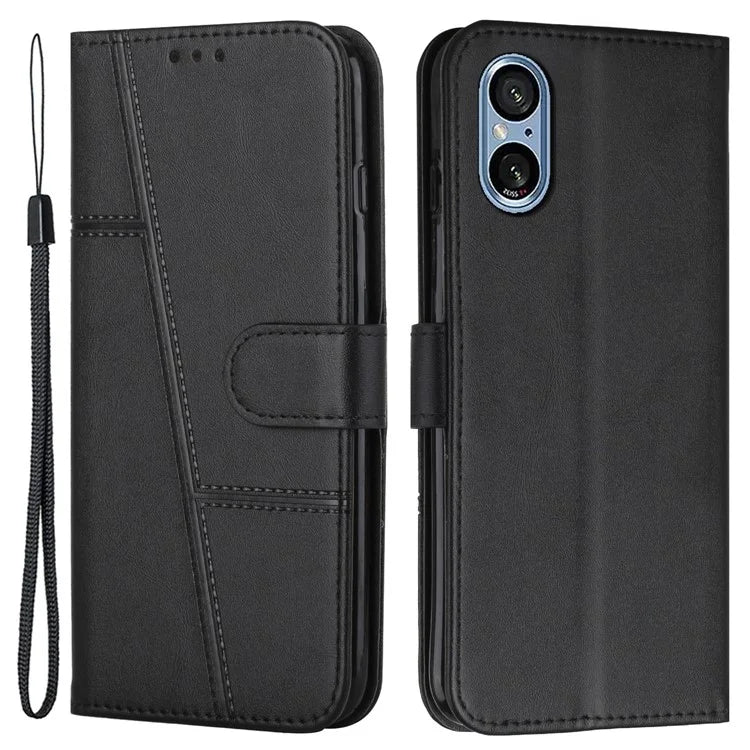 For Sony Xperia 5 V Case Calf Texture PU Leather Cover with Wallet Stand