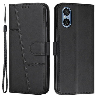 For Sony Xperia 5 V Case Calf Texture PU Leather Cover with Wallet Stand