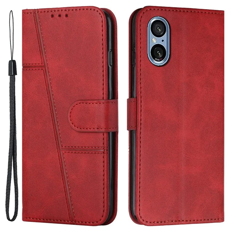 For Sony Xperia 5 V Case Calf Texture PU Leather Cover with Wallet Stand