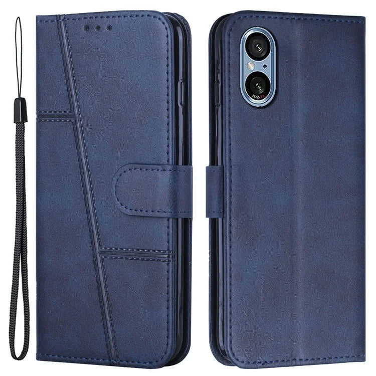 For Sony Xperia 5 V Case Calf Texture PU Leather Cover with Wallet Stand