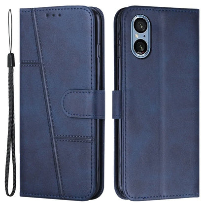 For Sony Xperia 5 V Case Calf Texture PU Leather Cover with Wallet Stand