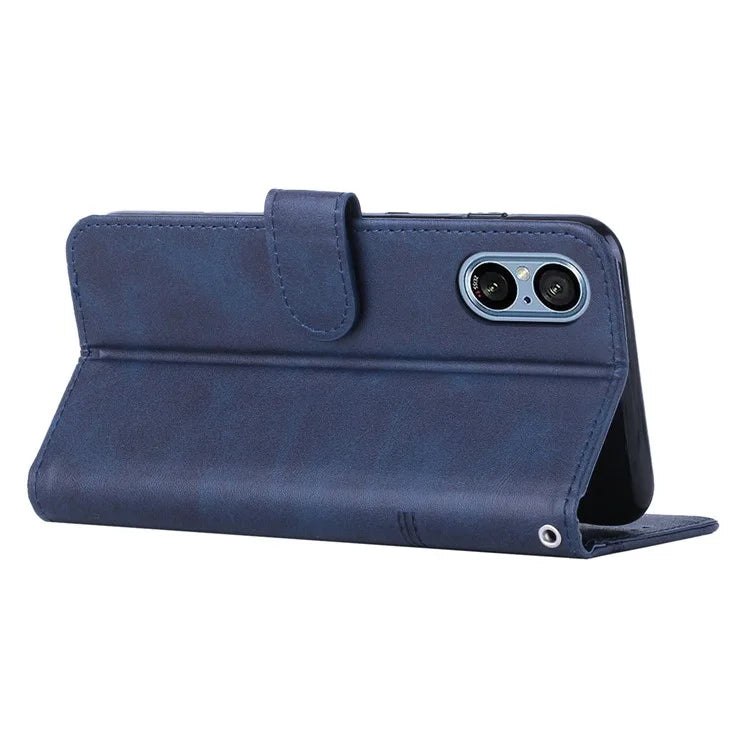 For Sony Xperia 5 V Case Calf Texture PU Leather Cover with Wallet Stand