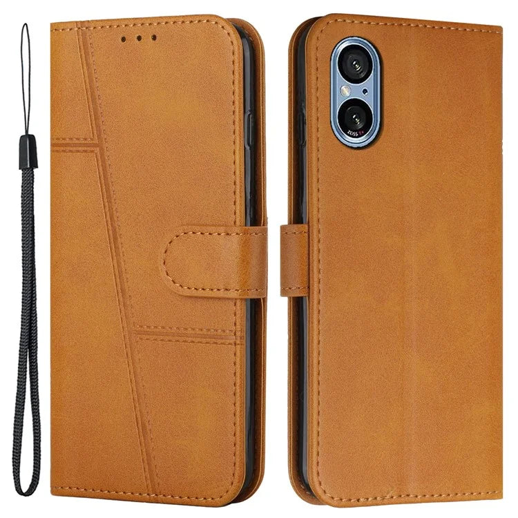 For Sony Xperia 5 V Case Calf Texture PU Leather Cover with Wallet Stand