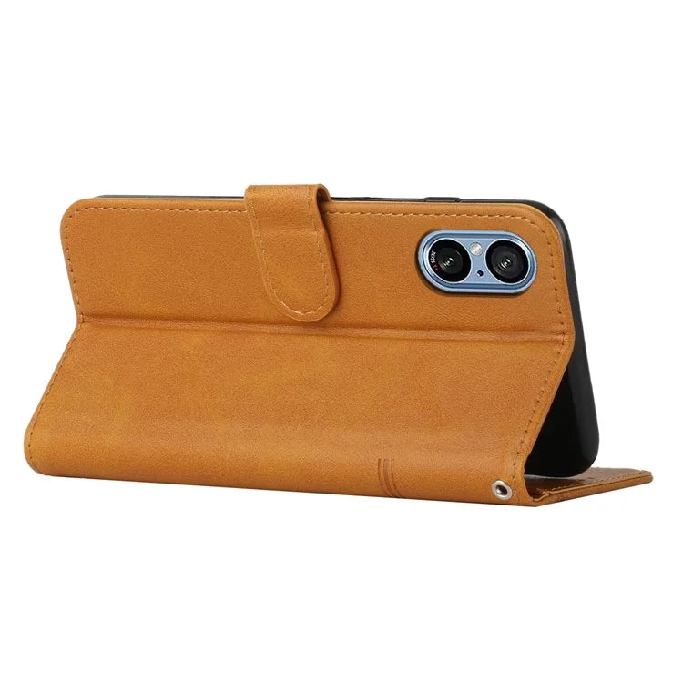 For Sony Xperia 5 V Case Calf Texture PU Leather Cover with Wallet Stand