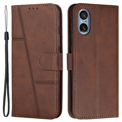 For Sony Xperia 5 V Case Calf Texture PU Leather Cover with Wallet Stand