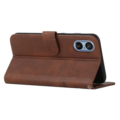 For Sony Xperia 5 V Case Calf Texture PU Leather Cover with Wallet Stand