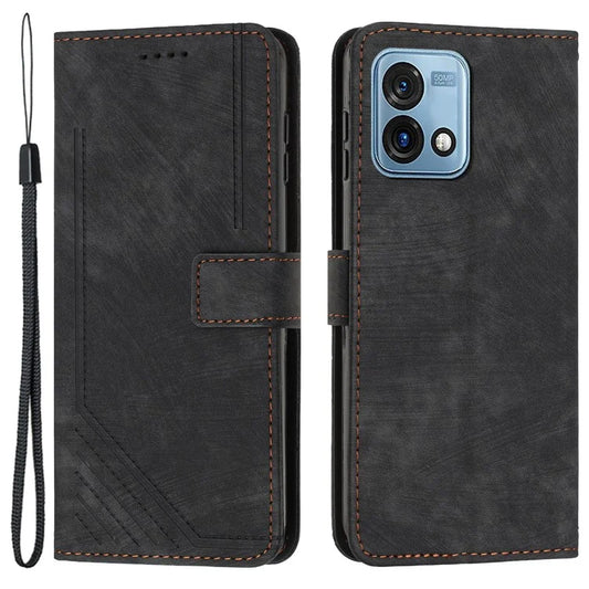 For Motorola Moto G Stylus (2023) Case Imprinted Lines Skin-touch Wallet PU Leather Shell Stand Cover