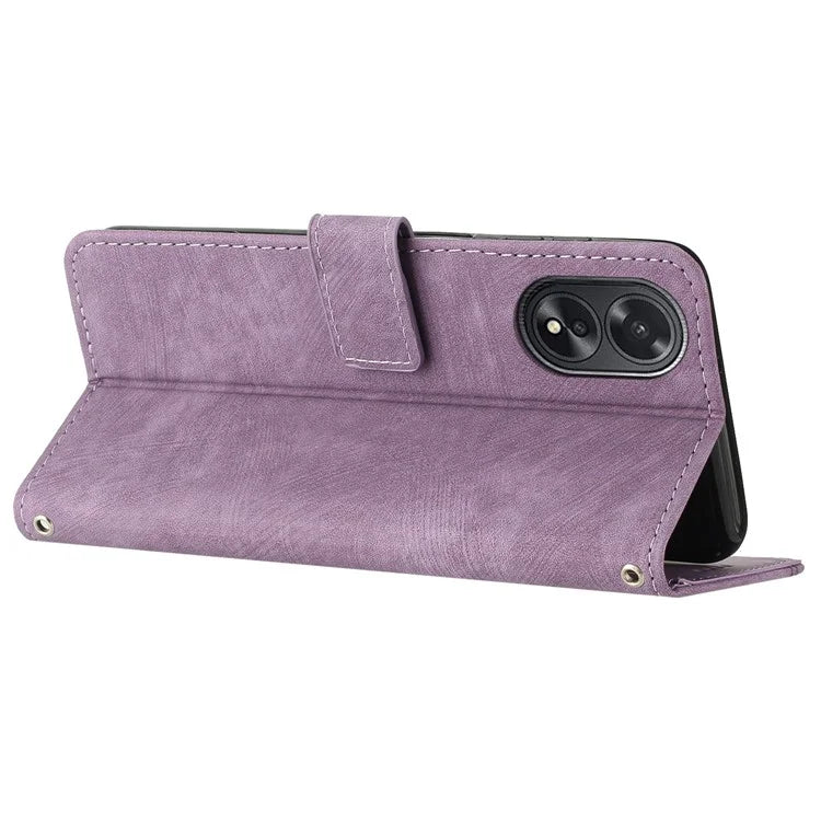 For Oppo A38 4G / A18 4G PU Leather Shell Stand Cover Imprinted Lines Skin-touch Wallet Phone Case