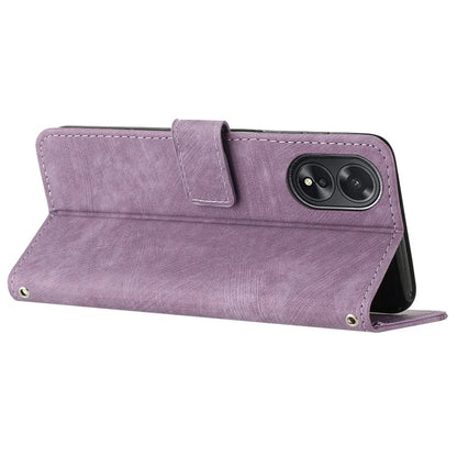 For Oppo A38 4G / A18 4G PU Leather Shell Stand Cover Imprinted Lines Skin-touch Wallet Phone Case