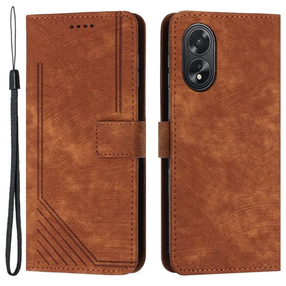For Oppo A38 4G / A18 4G PU Leather Shell Stand Cover Imprinted Lines Skin-touch Wallet Phone Case