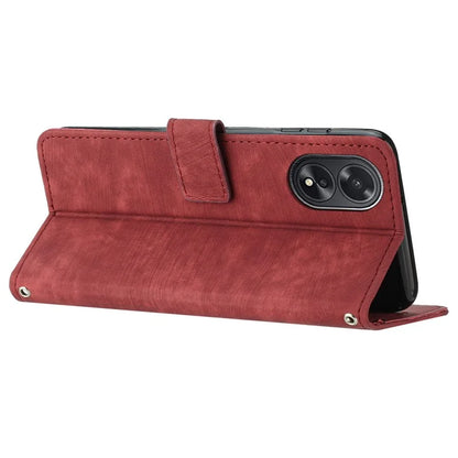 For Oppo A38 4G / A18 4G PU Leather Shell Stand Cover Imprinted Lines Skin-touch Wallet Phone Case