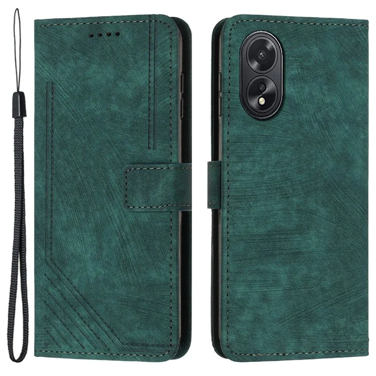 For Oppo A38 4G / A18 4G PU Leather Shell Stand Cover Imprinted Lines Skin-touch Wallet Phone Case