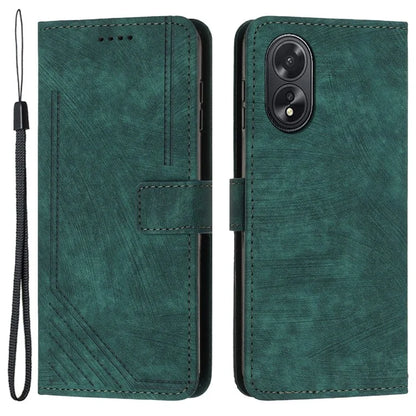 For Oppo A38 4G / A18 4G PU Leather Shell Stand Cover Imprinted Lines Skin-touch Wallet Phone Case