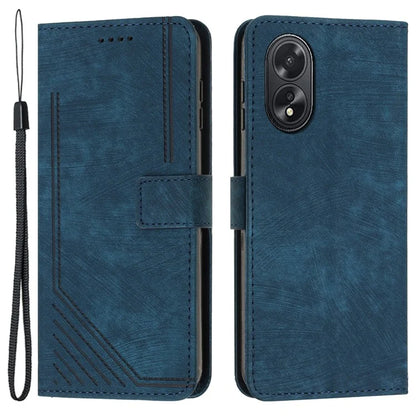 For Oppo A38 4G / A18 4G PU Leather Shell Stand Cover Imprinted Lines Skin-touch Wallet Phone Case