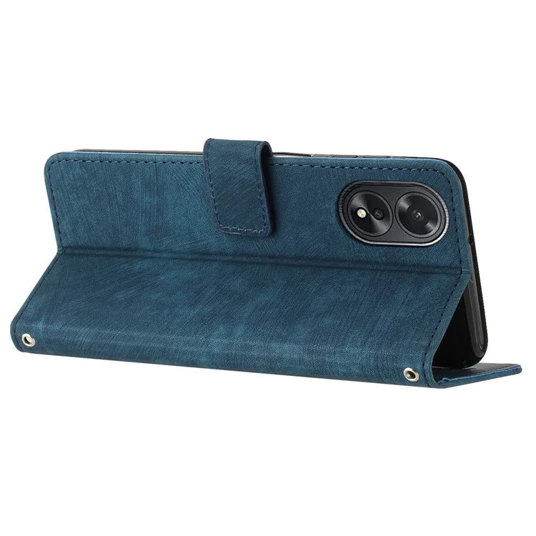 For Oppo A38 4G / A18 4G PU Leather Shell Stand Cover Imprinted Lines Skin-touch Wallet Phone Case