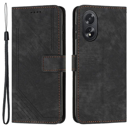 For Oppo A38 4G / A18 4G PU Leather Shell Stand Cover Imprinted Lines Skin-touch Wallet Phone Case