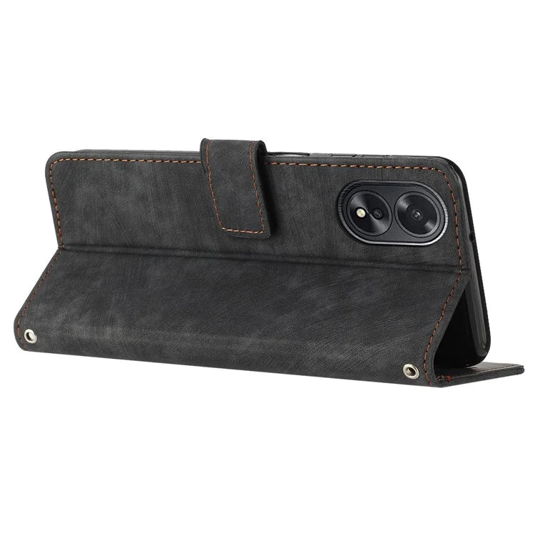 For Oppo A38 4G / A18 4G PU Leather Shell Stand Cover Imprinted Lines Skin-touch Wallet Phone Case