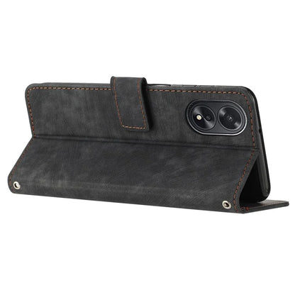 For Oppo A38 4G / A18 4G PU Leather Shell Stand Cover Imprinted Lines Skin-touch Wallet Phone Case