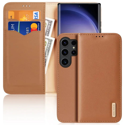 DUX DUCIS Hivo Series for Samsung Galaxy S24 Ultra Phone Case Cowhide Leather Wallet Flip Cover