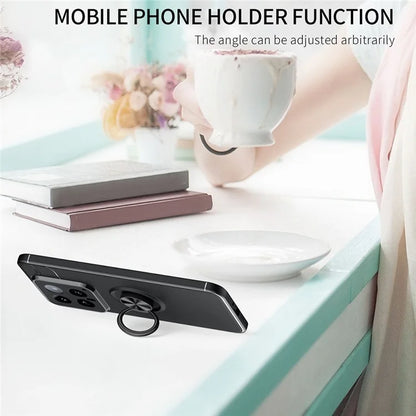 For Xiaomi 14 Case Anti-Scratch Finger Ring Kickstand Flexible TPU Phone Protective Cover  /  Rose Gold