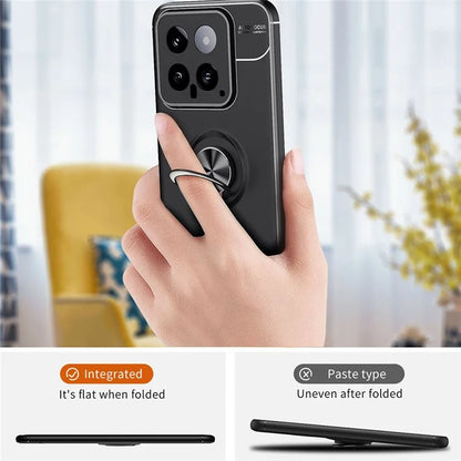 For Xiaomi 14 Case Anti-Scratch Finger Ring Kickstand Flexible TPU Phone Protective Cover  /  Rose Gold