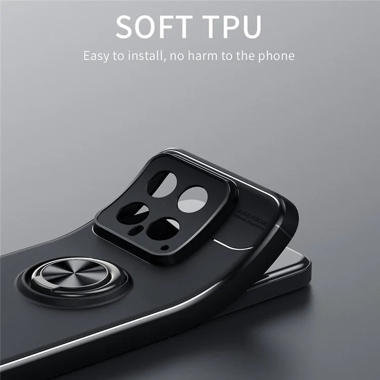 For Xiaomi 14 Case Anti-Scratch Finger Ring Kickstand Flexible TPU Phone Protective Cover  /  Rose Gold