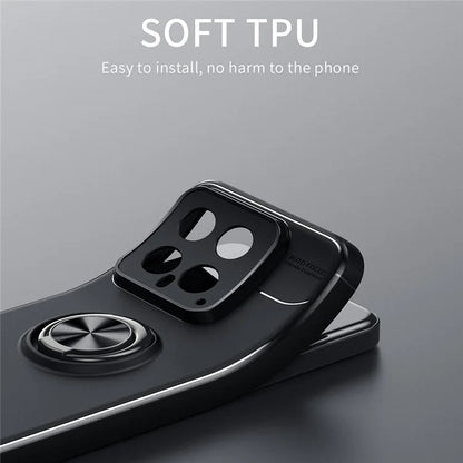 For Xiaomi 14 Case Anti-Scratch Finger Ring Kickstand Flexible TPU Phone Protective Cover  /  Red