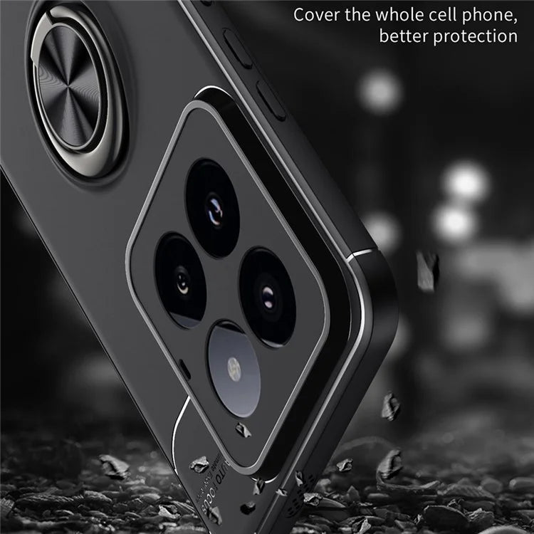 For Xiaomi 14 Pro Case Shockproof Finger Ring Holder TPU Phone Cover with Kickstand  /  Red