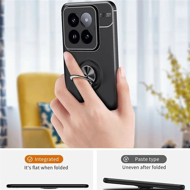 For Xiaomi 14 Pro Case Shockproof Finger Ring Holder TPU Phone Cover with Kickstand  /  Blue