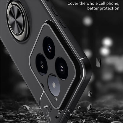 For Xiaomi 14 Pro Case Shockproof Finger Ring Holder TPU Phone Cover with Kickstand  /  Blue
