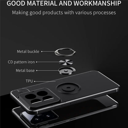 For Xiaomi 14 Pro Case Shockproof Finger Ring Holder TPU Phone Cover with Kickstand  /  Rose Gold