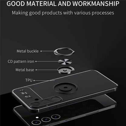 For Samsung Galaxy S24 Case Anti-Scratch Ring Kickstand TPU Phone Cover  /  Red