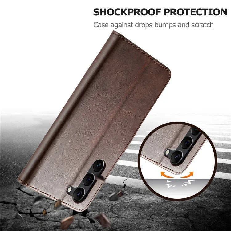 LC.IMEEKE For Samsung Galaxy S24+ Case Calf Texture Leather Stand Phone Protective Cover