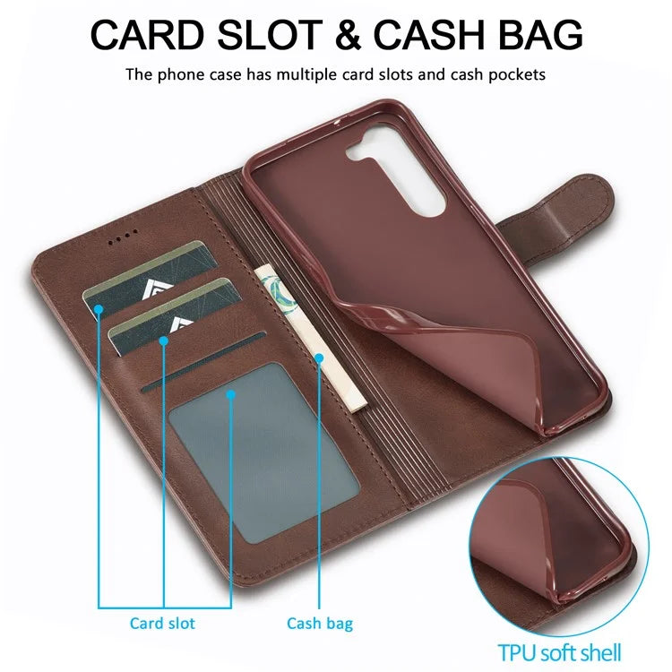 LC.IMEEKE For Samsung Galaxy S24+ Case Calf Texture Leather Stand Phone Protective Cover
