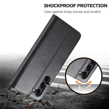 LC.IMEEKE For Samsung Galaxy S24+ Case Calf Texture Leather Stand Phone Protective Cover