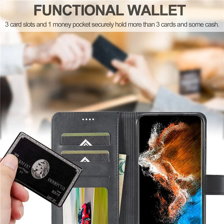 LC.IMEEKE For Samsung Galaxy S24+ Case Calf Texture Leather Stand Phone Protective Cover
